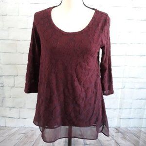 Simply Vera Women's Floral clip Jacq Blouse Size XS 3/4 Sleeves